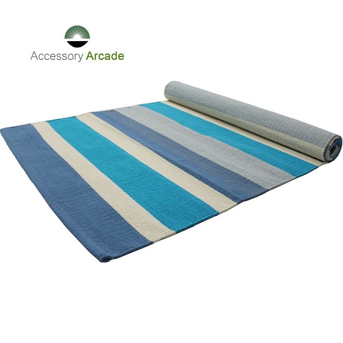 Yoga Rug/ Mat Blue & White Stripe
