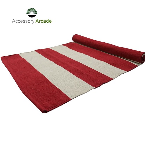 Yoga Rug/ Mat Natural & RED Stripe