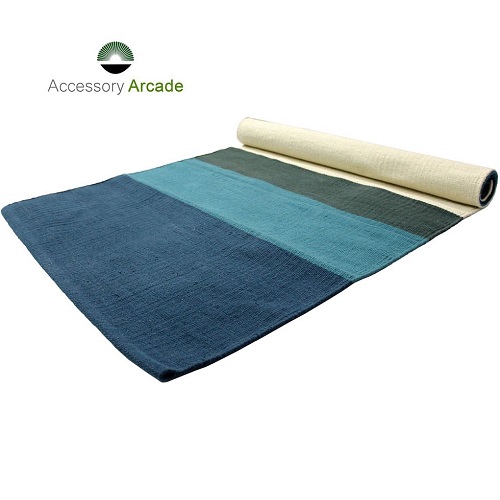 Yoga Rug/ Mat Blue & Green Stripe